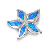 Sterling Silver Flower Shape Blue Lab Opal PendantAnd Pendant Height 21mm