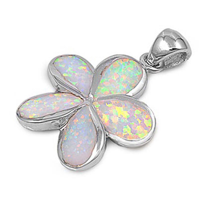 Sterling Silver Plumeria Shape White Lab Opal PendantAnd Pendant Height 21mm