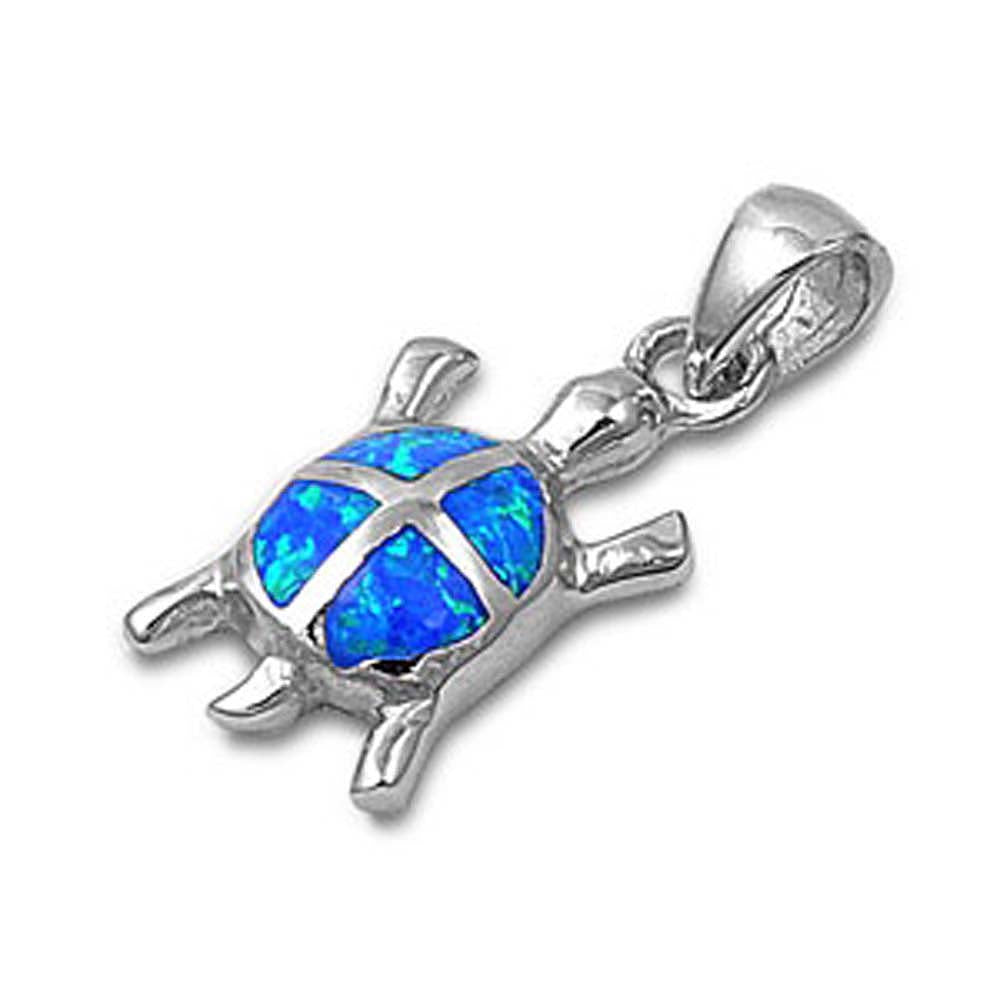 Sterling Silver Stylish Modern Turtle with Blue Lab Opal PendantAnd Pendant Height of 17MM