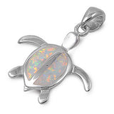 Sterling Silver Stylish Modish Turtle with White Lab Opal PendantAnd Pendant Height of 19MM