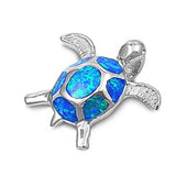 Sterling Silver Stylish Turtle with Blue Lab Opal PendantAnd Pendant Height of 18MM