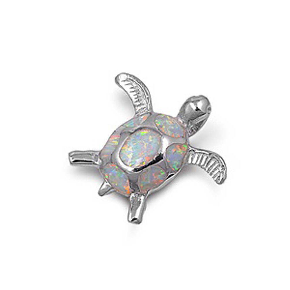 Sterling Silver Stylish Turtle with White Lab Opal PendantAnd Pendant Height of 18MM