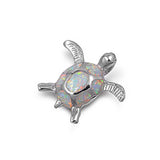 Sterling Silver Stylish Turtle with White Lab Opal PendantAnd Pendant Height of 18MM