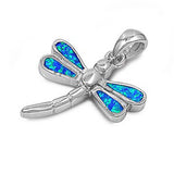 Sterling Silver Modish Dragonfly with Blue Lab Opal PendantAnd Pendant Height of 19MM