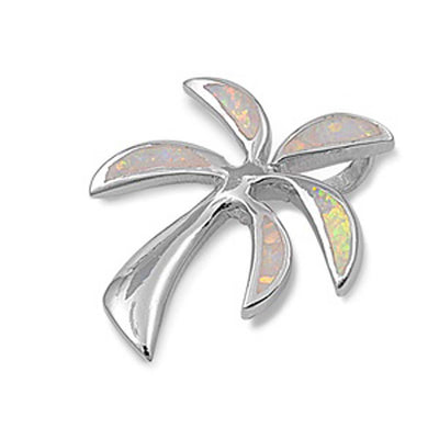 Sterling Silver Stylish Palm Tree with White Lab Opal PendantAnd Pendant Height of 22MM