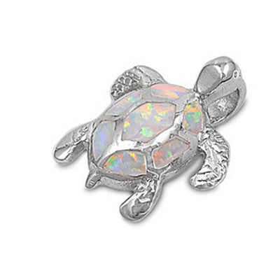 Sterling Silver Stylish Turtle with White Lab Opal PendantAnd Pendant Height of 16MM