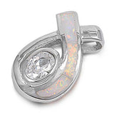 Sterling Silver Gorgeous Pendant with White Lab Opal and Oval Clear CZ StoneAnd Pendant Height of 23MM