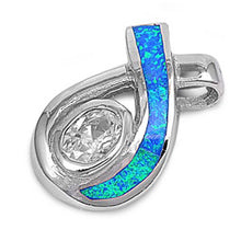 Load image into Gallery viewer, Sterling Silver Gorgeous Pendant with Blue Lab Opal and Oval Clear CZ StoneAnd Pendant Height of 22MM