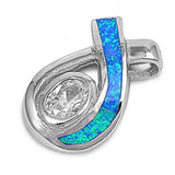 Sterling Silver Gorgeous Pendant with Blue Lab Opal and Oval Clear CZ StoneAnd Pendant Height of 22MM