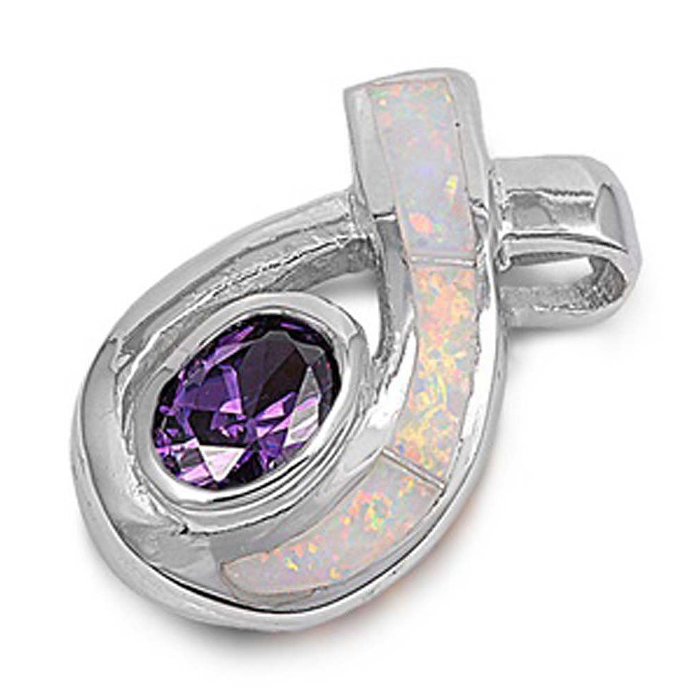 Sterling Silver Gorgeous Pendant with White Lab Opal and Oval Amethyst CZ StoneAnd Pendant Height of 22MM