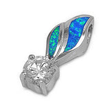 Sterling Silver Stylish White Lab Opal Leaf Shape with Round Clear CZ Stone PendantAnd Pendant Height of 22MM