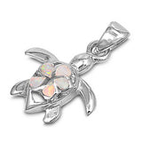 Sterling Silver Turtle Plumeria Shape White Lab Opal PendantAnd Pendant Height 19mm