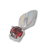 Sterling Silver Stylish White Lab Opal Leaf Shape with Round Garnet CZ Stone PendantAnd Pendant Height of 22MM