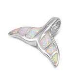 Sterling Silver Stylish White Lab Opal Whale Tail Pendant with Pendant Height of 18MM