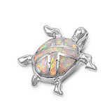 Sterling Silver Modish White Lab Opal Turtle Pendant with Pendant Height of 17MM