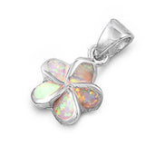 Sterling Silver Stylish White Lab Opal Small Plumeria Pendant with Pendant Height of 12MM