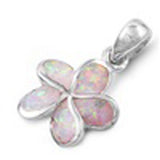 Sterling Silver Stylish White Lab Opal Plumeria Pendant with Pendant Height of 16MM