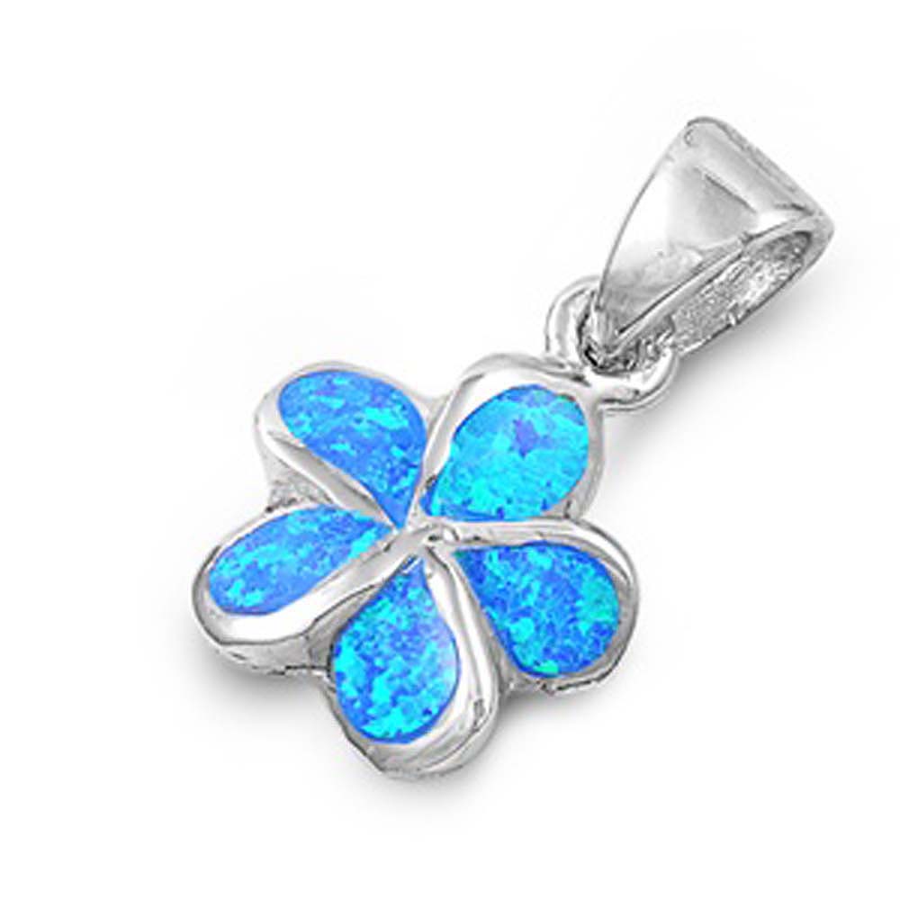 Sterling Silver Stylish Blue Lab Opal Small Plumeria Pendant with Pendant Height of 12MM