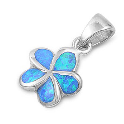 Sterling Silver Plumeria Shape Blue Lab Opal PendantAnd Pendant Height 16mm