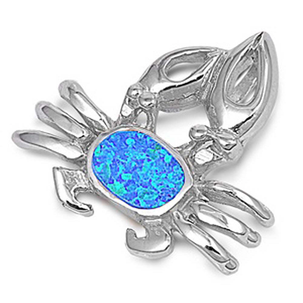 Sterling Silver Crab Shape Blue Lab Opal PendantAnd Pendant Height 23mm