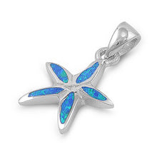 Load image into Gallery viewer, Sterling Silver Trendy Blue Lab Opal Starfish Pendant with Pendant Height of 13MM