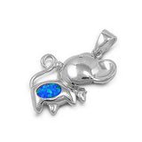 Sterling Silver Stylish Baby Elephant with Blue Lab Opal PendantAnd Pendant Height of 20MM