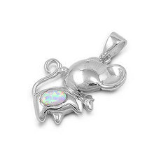 Load image into Gallery viewer, Sterling Silver Stylish Baby Elephant with White Lab Opal PendantAnd Pendant Height of 20MM