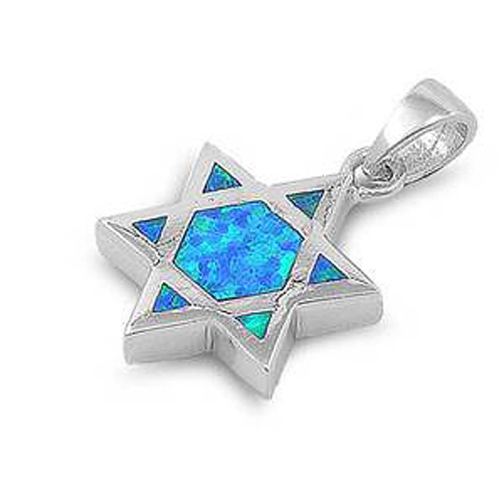 Sterling Silver Star Of David Shape Blue Lab Opal PendantAnd Pendant Height 19mm