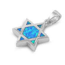 Load image into Gallery viewer, Sterling Silver Star Of David Shape Blue Lab Opal PendantAnd Pendant Height 19mm