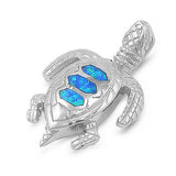 Sterling Silver Stylish Turtle with Blue Lab Opal PendantAnd Pendant Height of 30MM