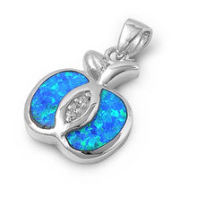 Load image into Gallery viewer, Sterling Silver Fancy Stylish Blue Lab Opal Apple with Round Clear CZ PendantAnd Pendant Height of 18MM