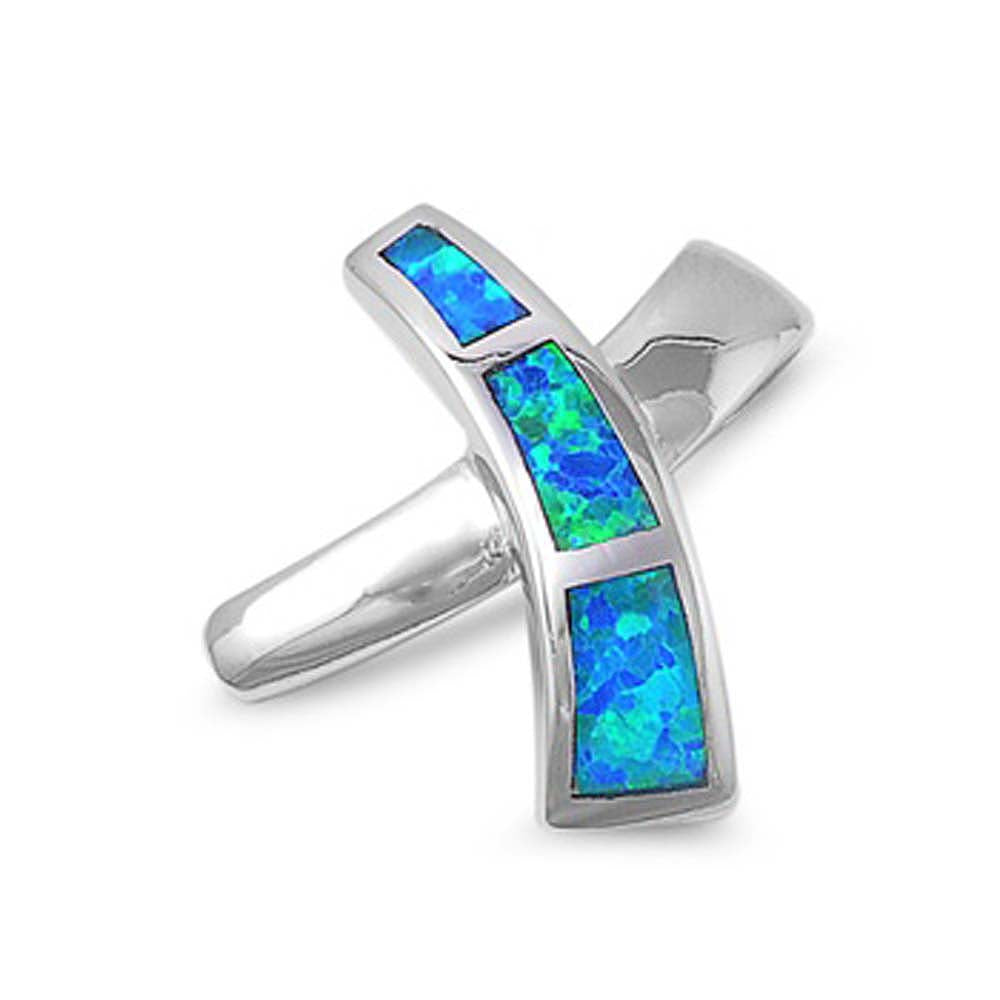 Sterling Silver Cross Shape Blue Lab Opal PendantAnd Pendant Height 20mm