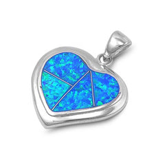 Sterling Silver Heart Shape Blue Lab Opal PendantAnd Pendant Height 20mm