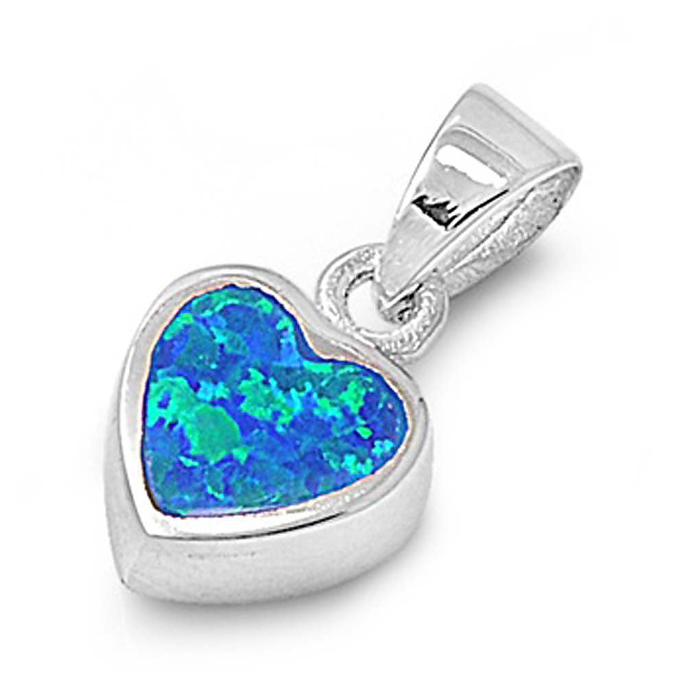 Sterling Silver Plain Heart with Blue Lab Opal PendantAnd Pendant Height of 8MM