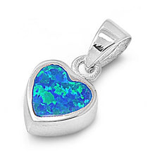 Load image into Gallery viewer, Sterling Silver Plain Heart with Blue Lab Opal PendantAnd Pendant Height of 8MM