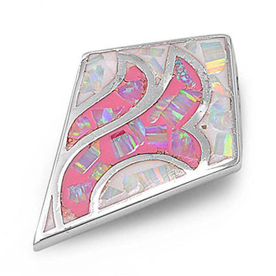 Sterling Silver Fancy Kite Pendant with Pink and White Lab OpalAnd Pendant Height of 26MM