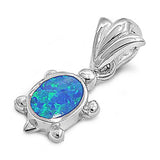 Sterling Silver Stylish Flat Turtle Blue Lab Opal with Fancy BailAnd Pendant Height of 14MM