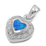Sterling Silver Heart Shape Blue Lab Opal Pendant  CZ StonesAnd Pendant Height 12mm