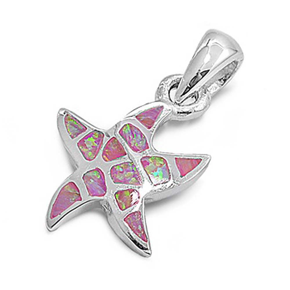 Sterling Silver Trendy Pink Lab Opal Pendant with Pendant Height of 13MM