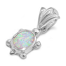 Load image into Gallery viewer, Sterling Silver Stylish Flat Turtle White Lab Opal with Fancy BailAnd Pendant Height of 12MM