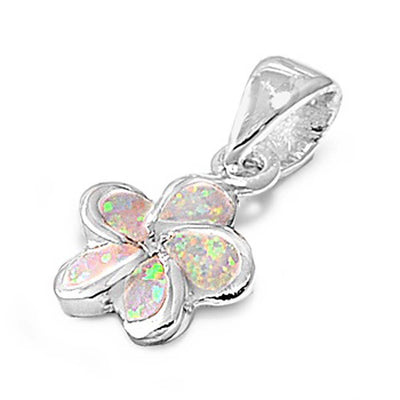 Sterling Silver Modish White Lab Opal Plumeria Pendant with Pendant Height of 9MM