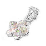 Sterling Silver Modish White Lab Opal Plumeria Pendant with Pendant Height of 9MM