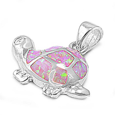 Sterling Silver Fancy Modish Pink Opal Turtle Pendant with Pendant Height of 11MM
