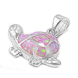 Sterling Silver Fancy Modish Pink Opal Turtle Pendant with Pendant Height of 11MM