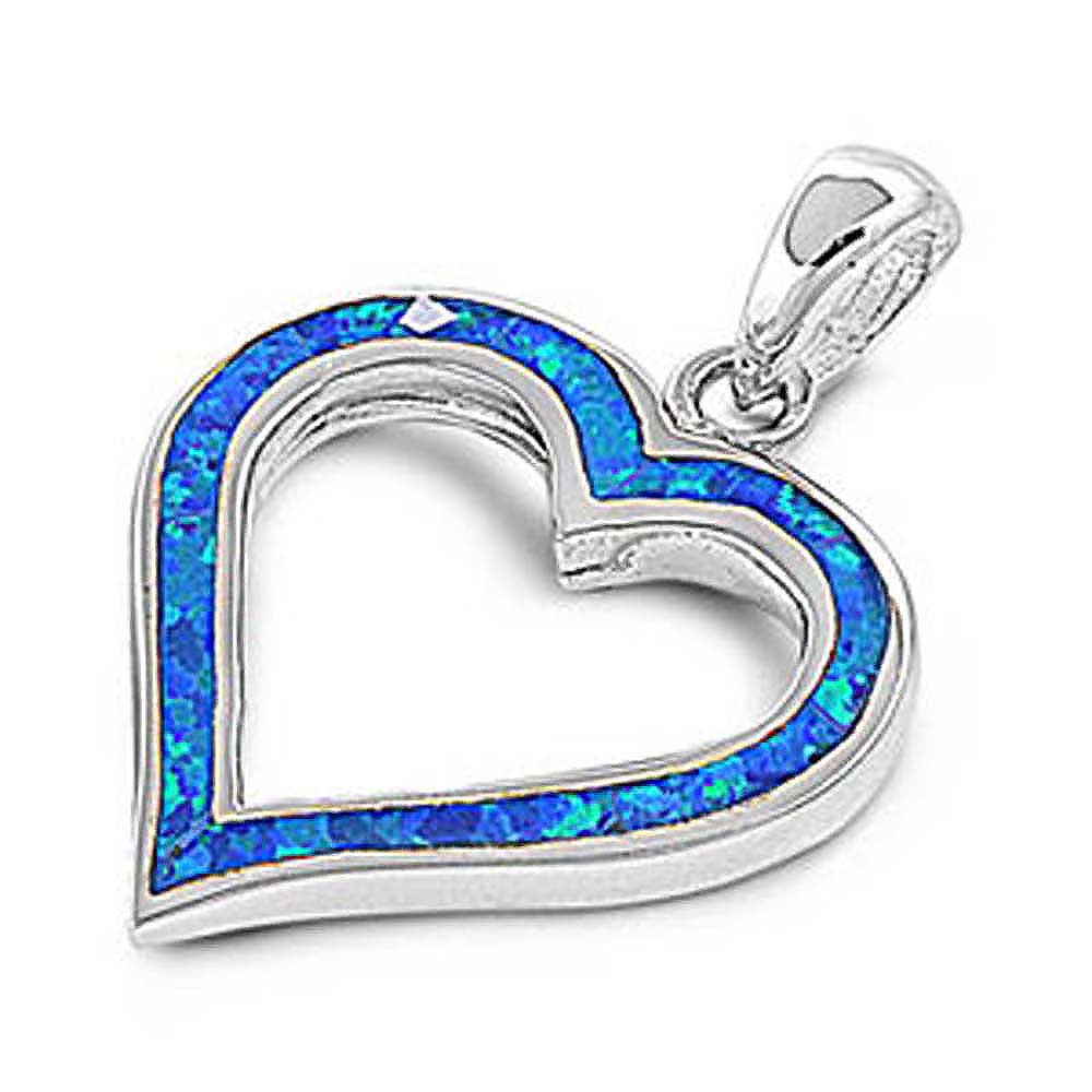 Sterling Silver Trendy Modish Blue Lab Opal Open Cut Heart Pendant with Pendant Height of 23MM