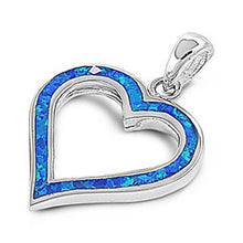 Load image into Gallery viewer, Sterling Silver Trendy Modish Blue Lab Opal Open Cut Heart Pendant with Pendant Height of 23MM