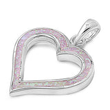 Sterling Silver Trendy Modish White Lab Opal Open Cut Heart Pendant with Pendant Height of 22MM