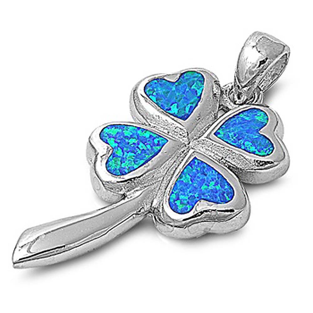 Sterling Silver Stylish Plumeria with Blue Lab Opal PendantAnd Pendant Height of 30MM