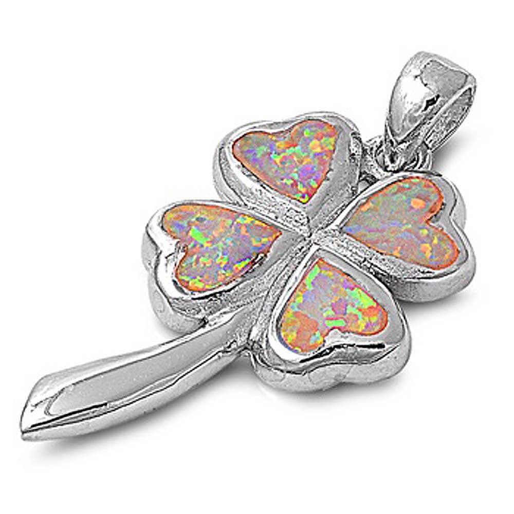 Sterling Silver Stylish Plumeria with White Lab Opal PendantAnd Pendant Height of 30MM