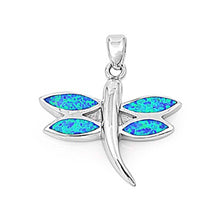 Load image into Gallery viewer, Sterling Silver Dragonfly Shape Blue Lab Opal PendantAnd Pendant Height 20mm